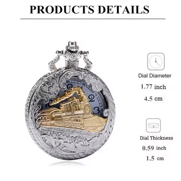 Silver Gold Train Pocket Watch Steampunk Western Cowboy Birthday Christmas Gift